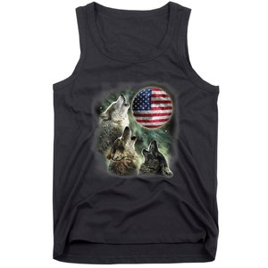 The Mountain Three Wolfs American Flag Moons Tank Top