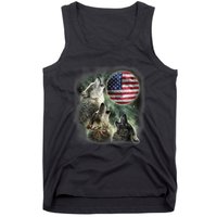 The Mountain Three Wolfs American Flag Moons Tank Top