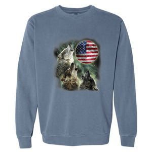 The Mountain Three Wolfs American Flag Moons Garment-Dyed Sweatshirt