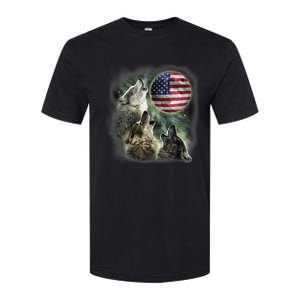 The Mountain Three Wolfs American Flag Moons Softstyle CVC T-Shirt