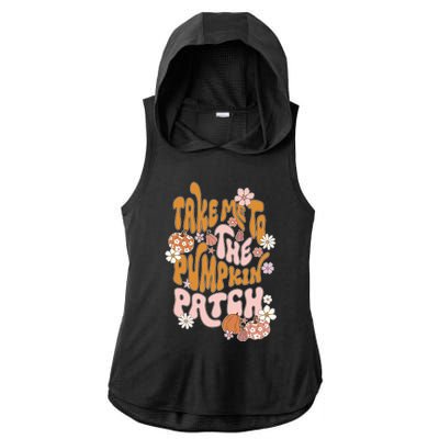 Take Me To The Pumpkin Patch Groovy Fall Retro Halloween Gift Ladies PosiCharge Tri-Blend Wicking Draft Hoodie Tank