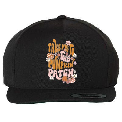 Take Me To The Pumpkin Patch Groovy Fall Retro Halloween Gift Wool Snapback Cap