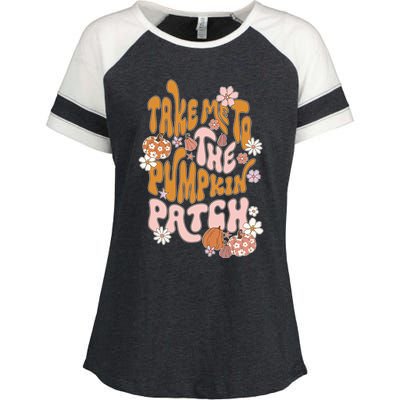 Take Me To The Pumpkin Patch Groovy Fall Retro Halloween Gift Enza Ladies Jersey Colorblock Tee