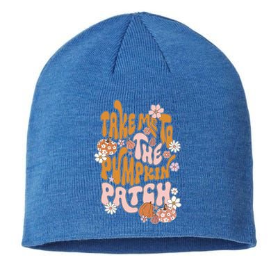 Take Me To The Pumpkin Patch Groovy Fall Retro Halloween Gift Sustainable Beanie