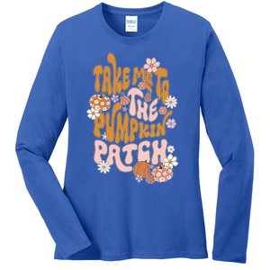 Take Me To The Pumpkin Patch Groovy Fall Retro Halloween Gift Ladies Long Sleeve Shirt