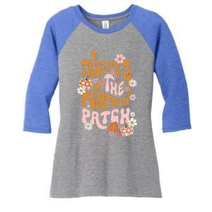 Take Me To The Pumpkin Patch Groovy Fall Retro Halloween Gift Women's Tri-Blend 3/4-Sleeve Raglan Shirt