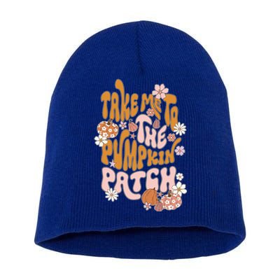 Take Me To The Pumpkin Patch Groovy Fall Retro Halloween Gift Short Acrylic Beanie