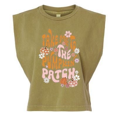 Take Me To The Pumpkin Patch Groovy Fall Retro Halloween Gift Garment-Dyed Women's Muscle Tee