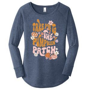 Take Me To The Pumpkin Patch Groovy Fall Retro Halloween Gift Women's Perfect Tri Tunic Long Sleeve Shirt