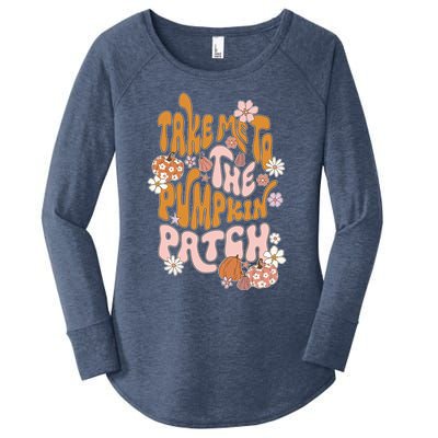 Take Me To The Pumpkin Patch Groovy Fall Retro Halloween Gift Women's Perfect Tri Tunic Long Sleeve Shirt