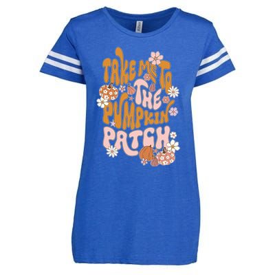 Take Me To The Pumpkin Patch Groovy Fall Retro Halloween Gift Enza Ladies Jersey Football T-Shirt