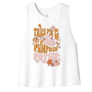 Take Me To The Pumpkin Patch Groovy Fall Retro Halloween Gift Women's Racerback Cropped Tank