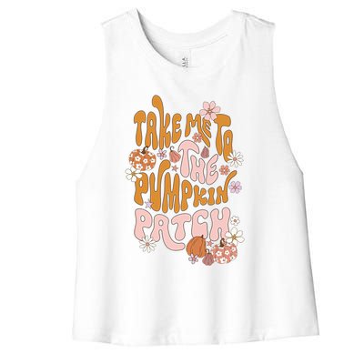 Take Me To The Pumpkin Patch Groovy Fall Retro Halloween Gift Women's Racerback Cropped Tank