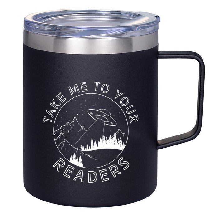 Take Me To Your Readers Alien Funny Reading Librarian 12oz Stainless Steel Coffee Mug