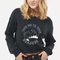 Take Me To Your Readers Alien Funny Reading Librarian Cropped Pullover Crew