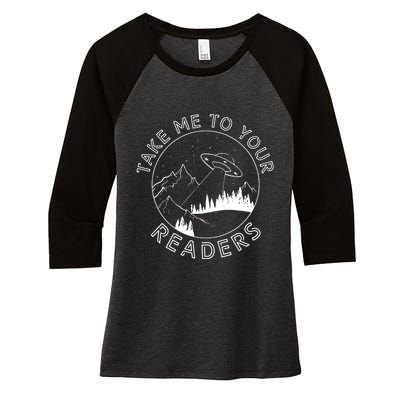 Take Me To Your Readers Alien Funny Reading Librarian Women's Tri-Blend 3/4-Sleeve Raglan Shirt