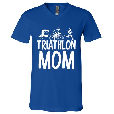 Triathlon Mom Triathlons Triathlete Sports Mother Mommy Mama Meaningful Gift V-Neck T-Shirt