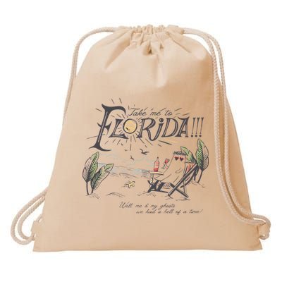 Take Me To The Florida Funny Ghost On The Beach Drawstring Bag