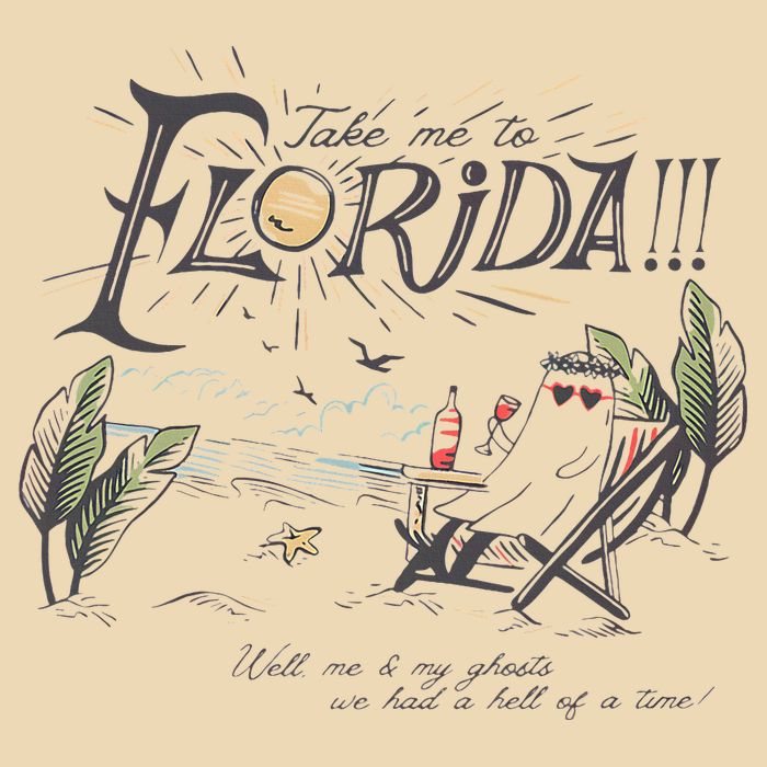 Take Me To The Florida Funny Ghost On The Beach Drawstring Bag