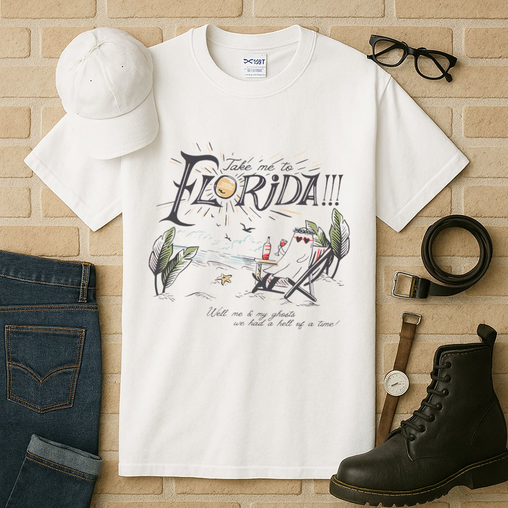 Take Me To The Florida Funny Ghost On The Beach Tall T-Shirt