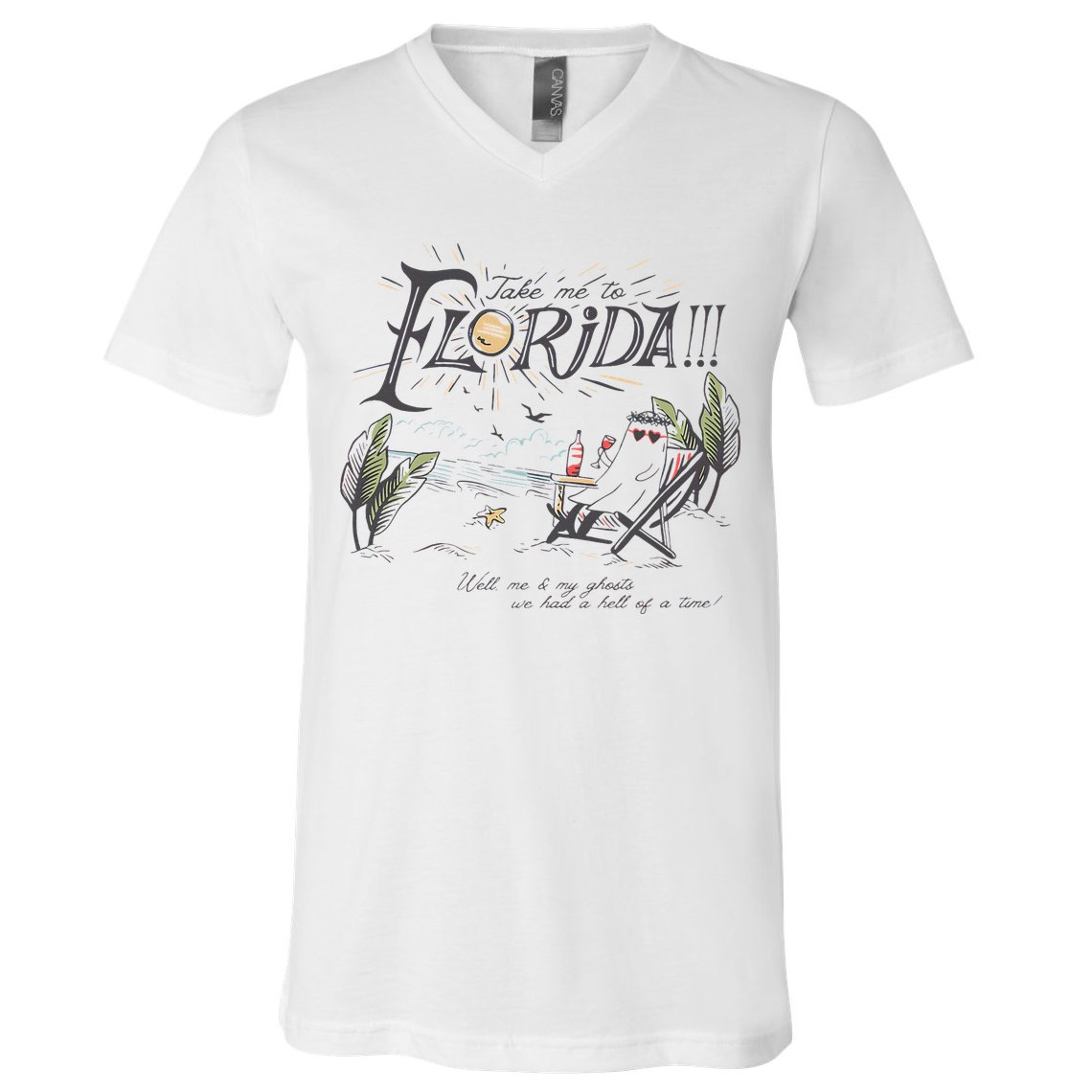 Take Me To The Florida Funny Ghost On The Beach V-Neck T-Shirt