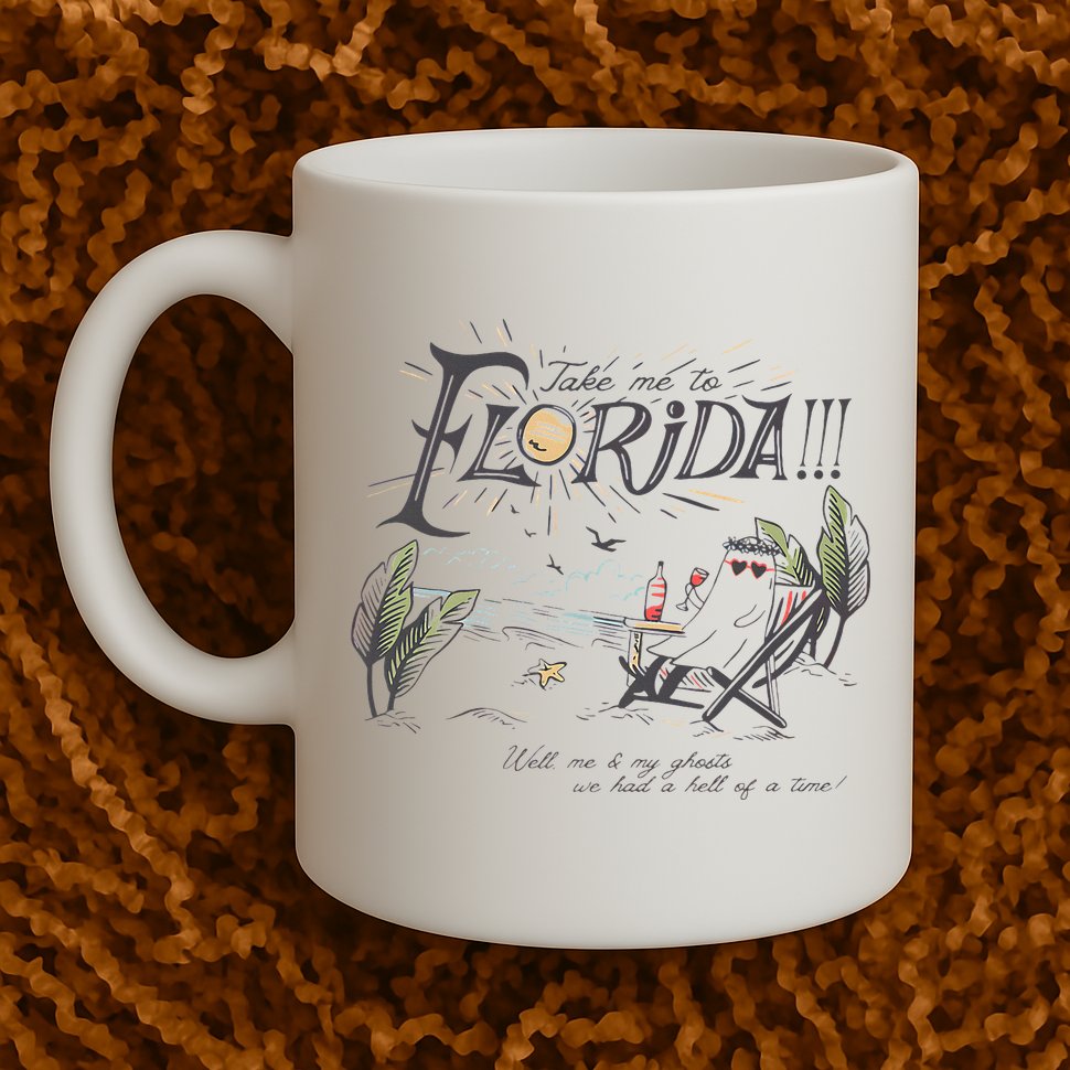 Take Me To The Florida Funny Ghost On The Beach Mug