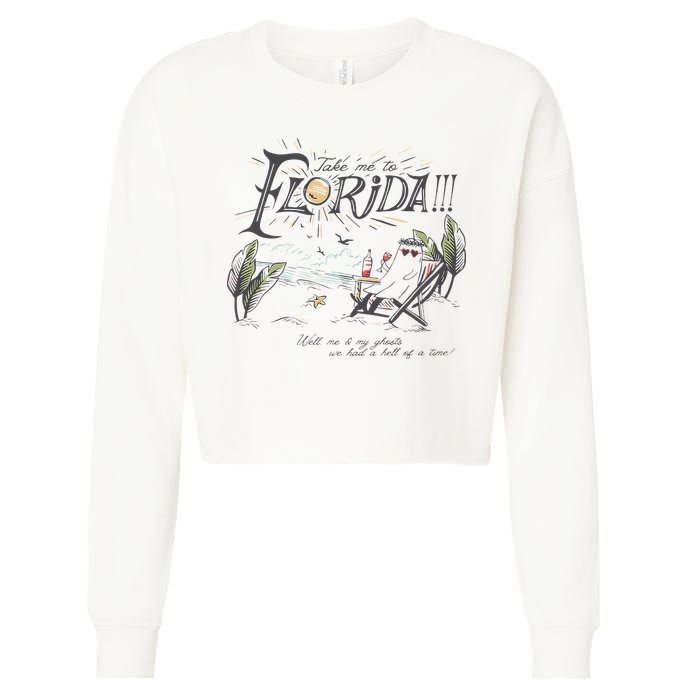 Take Me To The Florida Funny Ghost On The Beach Cropped Pullover Crew