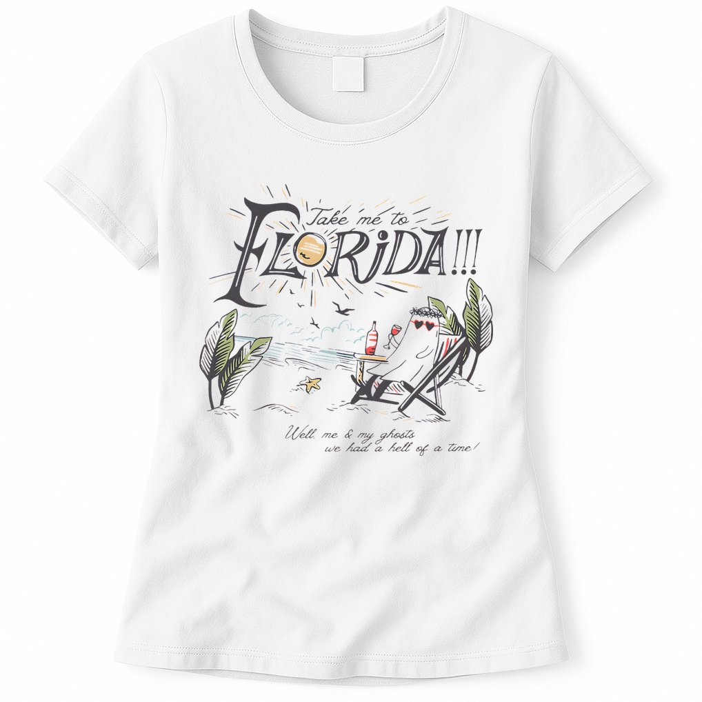 Take Me To The Florida Funny Ghost On The Beach Womens T-Shirt