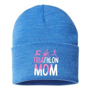 Triathlon Mom Triathlons Triathlete Sports Mother Mommy Mama Funny Gift Sustainable Knit Beanie