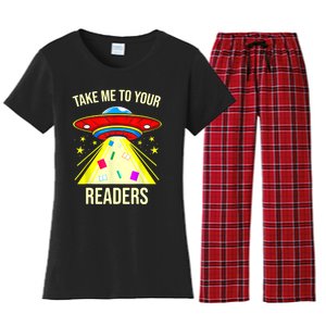 Take Me To Your Readers Alien Reading Reading Lover Book Lover Women's Flannel Pajama Set