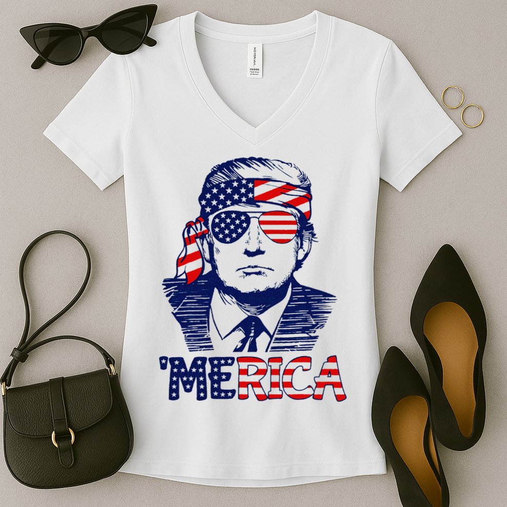 Trump 'Merica ,Trump Funny 4th of July Women's V-Neck T-Shirt