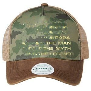 The Man The Myth The Legend Papa Fathers Day Camo US Flag Legacy Tie Dye Trucker Hat