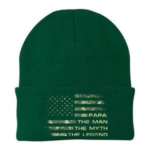 The Man The Myth The Legend Papa Fathers Day Camo US Flag Knit Cap Winter Beanie