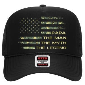 The Man The Myth The Legend Papa Fathers Day Camo US Flag High Crown Mesh Back Trucker Hat