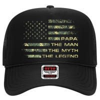 The Man The Myth The Legend Papa Fathers Day Camo US Flag High Crown Mesh Back Trucker Hat