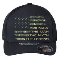 The Man The Myth The Legend Papa Fathers Day Camo US Flag Flexfit Unipanel Trucker Cap