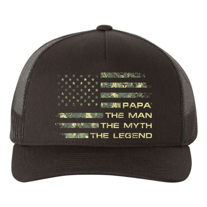 The Man The Myth The Legend Papa Fathers Day Camo US Flag Yupoong Adult 5-Panel Trucker Hat