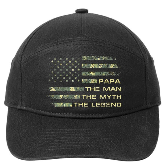 The Man The Myth The Legend Papa Fathers Day Camo US Flag 7-Panel Snapback Hat