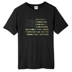 The Man The Myth The Legend Papa Fathers Day Camo US Flag Tall Fusion ChromaSoft Performance T-Shirt