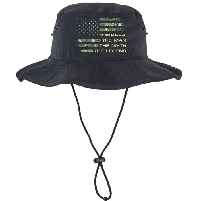 The Man The Myth The Legend Papa Fathers Day Camo US Flag Legacy Cool Fit Booney Bucket Hat