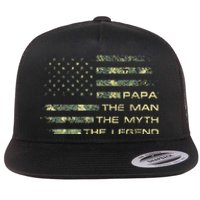 The Man The Myth The Legend Papa Fathers Day Camo US Flag Flat Bill Trucker Hat