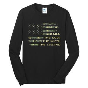 The Man The Myth The Legend Papa Fathers Day Camo US Flag Tall Long Sleeve T-Shirt