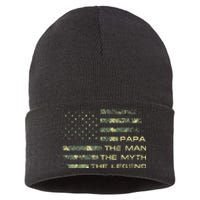 The Man The Myth The Legend Papa Fathers Day Camo US Flag Sustainable Knit Beanie