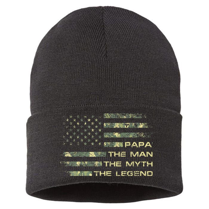 The Man The Myth The Legend Papa Fathers Day Camo US Flag Sustainable Knit Beanie