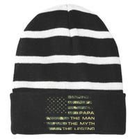 The Man The Myth The Legend Papa Fathers Day Camo US Flag Striped Beanie with Solid Band