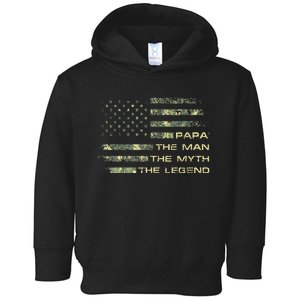 The Man The Myth The Legend Papa Fathers Day Camo US Flag Toddler Hoodie