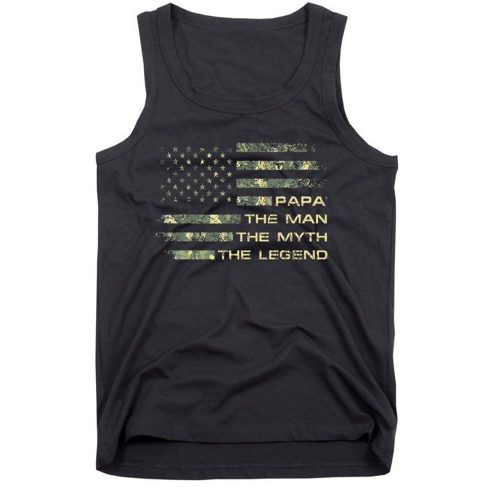 The Man The Myth The Legend Papa Fathers Day Camo US Flag Tank Top