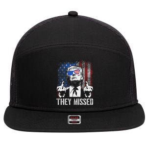 They Missed Trump 2024 American Flag Design 7 Panel Mesh Trucker Snapback Hat