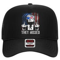 They Missed Trump 2024 American Flag Design High Crown Mesh Back Trucker Hat