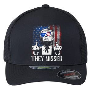 They Missed Trump 2024 American Flag Design Flexfit Unipanel Trucker Cap